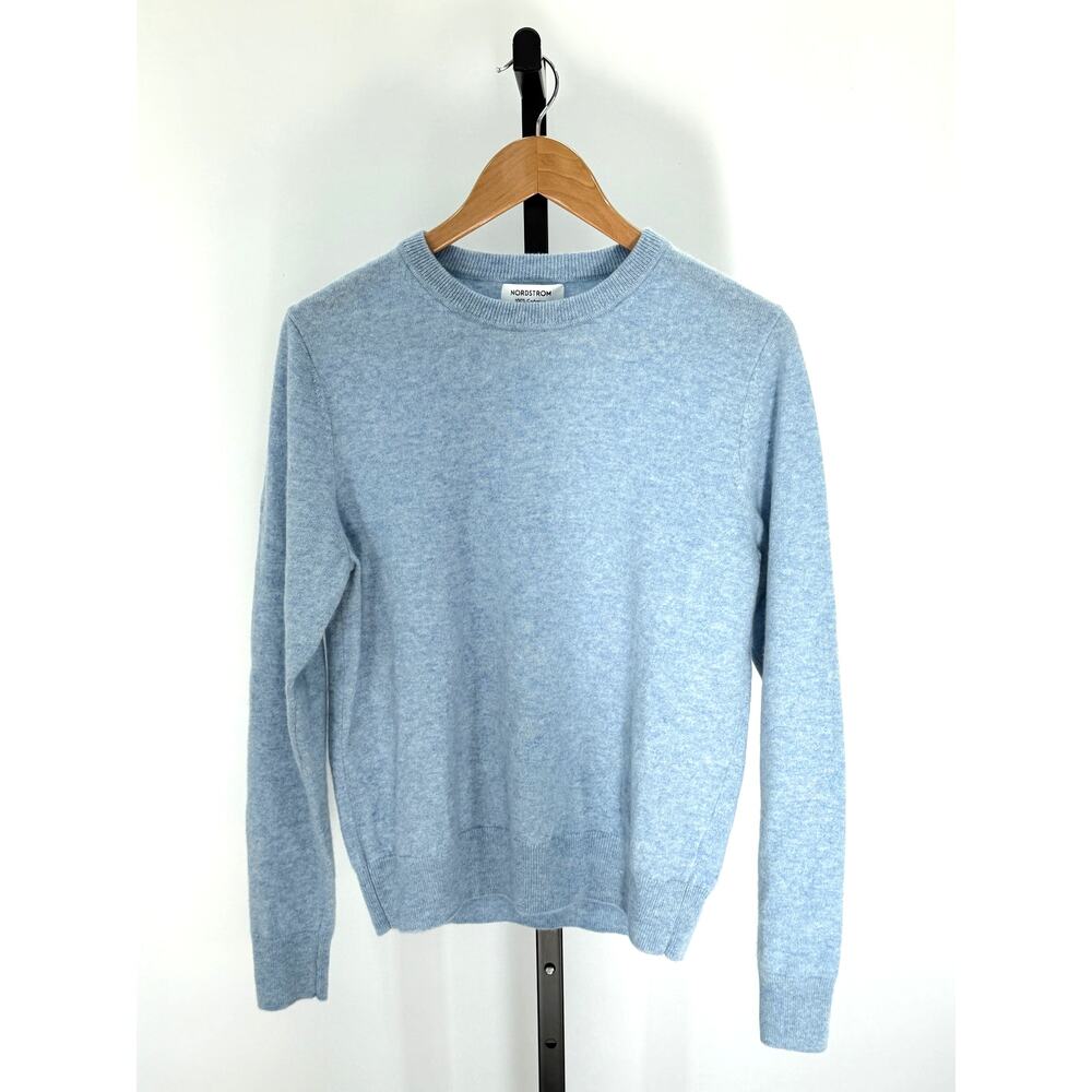 Nordstrom 100% Cashmere Baby Blue L Sweater Crewneck Preppy Classic